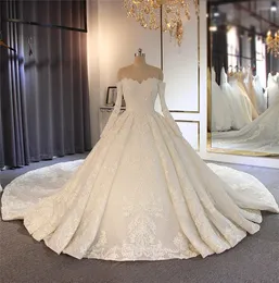 エレガントな肩の長袖ボールガウンのウェディングドレス2021 Luxy Royal Train vestido de Novia Bridal Gowns Real Photos
