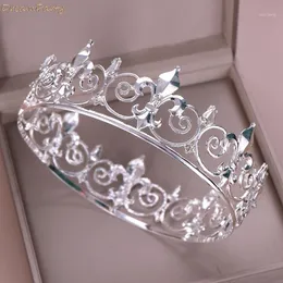 Party Hüte Runde Gold/Silber Hochzeit König Tiara Krone Kopfschmuck Für Männer Haar Ornamente Kristall Kopf Schmuck Zubehör hochzeit1