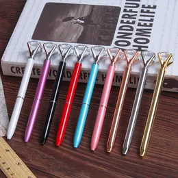 Metal Case Ballpoint Pen Diamond Ring Crystal Pen Lady Wedding Office School Supplies Birthday Present Roller Ball Pen