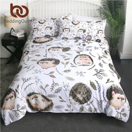 Beddingoutlet Hedgehog Quilt Cover Cartoon Kids Barn sängkläder Set Leaf Floral Bedspread Brown Edredom Unicorn Animal Bedlinen 3pcs 201114