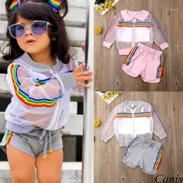 Pudcoco Dziewczyna Zestaw 1Y-7Y US Noworodka Kid Baby Girl Długi Rękaw Płaszcz + Kamizelka + Krótkie spodnie Outfit Odzież Summer1