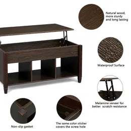 US stock Lift Top Coffee Table Modern Furniture Hidden Compartment and Lift Tabletop Brown a13
