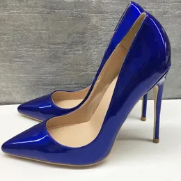 Классическая синяя патентная кожаная кожаная ботинки женские туфли на туфли заостренные сандалии для пальцев ноги, так что Kate High Heels Boots Boots Bride Wedding Tumps The Shoes 120 мм 100 мм 8 см.