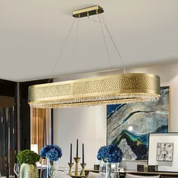 Luksusowy Złoty Żyrandol do jadalni Prostokąt LED Kryształ Lampa Nowoczesna Kuchnia Wyspa Cristal Lustr Designal Design