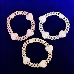 10mm 7/8/9inch Bracelet Gold Plated Bling Ice Out Heart CZ Cuban Bracelet Chain Necklace for Men Women Hip Hop Jewelry Wholesale