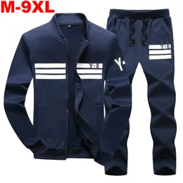 Homens Sporting Terno Casual Tracksuit Homens Primavera Outono Sportswear 2 Pc Suéter + Calças De Conjuntos de Roupas Plus Size 6XL 7XL 8xL 9xL 201124