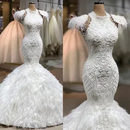 Gorgeous Feather Wedding Dress Mermaid Ruffle Robe de Maire Sexiga Gown Bridal Dresses Vestido de Novia