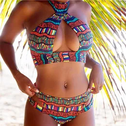 Nya sexiga kvinnor tryck bikini set push-up vadderad bh hög midja baddräkt badning badkläder strand afrikanska simma kostymer maillot de bain t200708