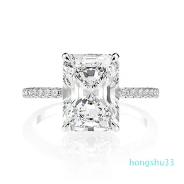Real Sterling Sier Emerald Cut은 여성 제안 약혼 반지를위한 Moissanite 다이아몬드 웨딩 반지를 만들었습니다.