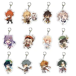 50PC 22 Style Fashion Anime Genshin Impact Keychains Zhongli Diluc Venti Paimon Keychain Base Acrylic Stands Keyring Gift for Fans Y220225