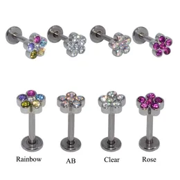 1PC G23 티타늄 스틸 CZ 보석 태양 꽃 Labret 립 바 링 크리스탈 귀 연골 Tragus 헬릭스 피어싱 스크류 탑 16g Q JLLECW