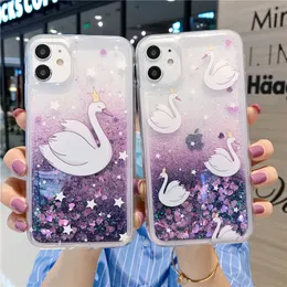 Fashion popular glittering flow sequins sand crown swan tpu pc cover phone case for iphone 12 11 pro X XS max XR 6 7 8 plus