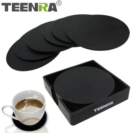 TEENRA 6-teiliges rutschfestes Silikon-Trinkuntersetzer-Set, Halter, Tassenuntersetzer, Matten-Set, rundes Kaffeetassen-Matten-Set, schwarze Tischplatte 201123