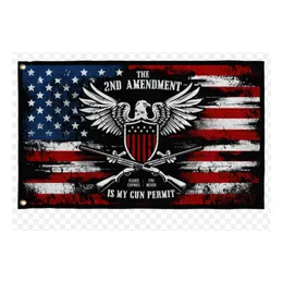 U.S. THE 2ND AMENDMENT IS MY GUN PERMIT Flags 3' x 5'ft 100D Polyester High Quality With Brass Grommets