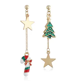 뜨거운 창조적 인 크리스마스 장식품 세련 된 크리스마스 트리 펜타그램 스타 편지 비대칭 귀걸이 선물을위한 보석