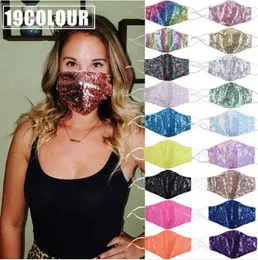 Maschera riutilizzabile lavabile Bling di moda PM2.5 Scudo per la cura del viso Colore del sole Paillettes dorate sul gomito Copertura lucida per il viso Maschere antipolvere