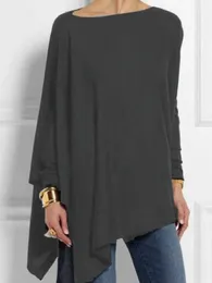 Women's Blouses & Shirts Plus Size Cotton Blouse Women Casual O Neck Long Sleeve Top Female Tunic 2022 Irregular Kimono Hem Cape Korean Clot