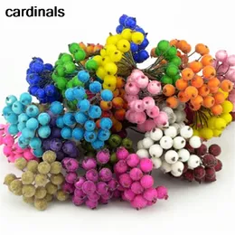 미니 더블 헤드 가짜 과일 인공 유리 딸기 석류 붉은 체리 꽃다발 stamen 크리스마스 장식 DIY 액세서리 Y201020