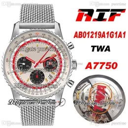 AIF B01 Chronograf 43 ETA A7750 Automatyczny Zegarek Mens AB01219A1G11 White Black Dial Mesh Steel Bransoletka Best Edition Ptbl PureTime F6