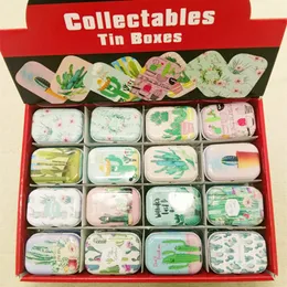 Cactus Style Mini Pill Case Collectables Box DIY Storage Square Lipstick Små Tenn 32st / Box Q1130