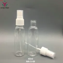 50pcs 2oz 60ml فارغة الحيوانات الأليفة واضحة البلاستيك رذاذ زجاجة ضباب عطر الملء مع 20/410 مضخة، MR-S-09Good Quality