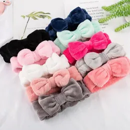 Woman Wash Face Hair Band Solid Color Bow Headband Shower Bowknot Turban Coral Fleece Head Wrap Spa Make Up Headbands Hair Accessories YELU3