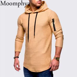 Männer T-Shirts Moomphya Mit Kapuze Langarm Männer T Shirt Zipper T-shirt Longline T-shirt Street Hip Hop T Kleidung 20211