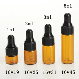 2000pcs / lot 1ml 2ml 3ml 5 ml Små Amber Dropper Flaskor Mini Parfym Provflaskor för eteriska oljeglasflaskor