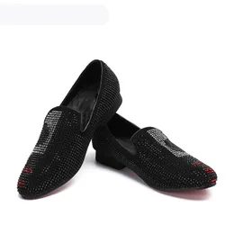 Lüks Erkekler Loafer'lar Siyah Elmas Rhinestones Loafer'lar Ayakkabı Siyah Düğün Parti Ayakkabı Zapatos Hombre, Büyük Boy 12