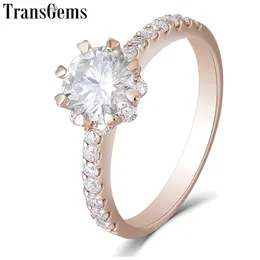 Transgems 14k 585 Rose Gold 1Ct 6.5mm F حلقة خطوبة هالة للنساء للنساء هدية الزفاف سيدات أنيقة الحلقة y200620