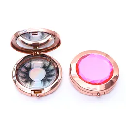 Round False Eyelashes Case Empty Eye Lashes Storage Box Cosmetic Mirror Case Crystal False Eyelash Container