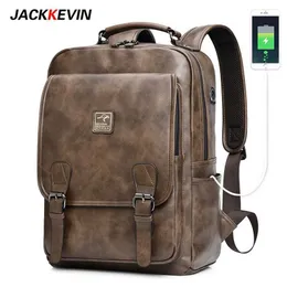 Backpack Jackkevin Men's Retro Leather Multi-function Large Capacity Men bag Travel Waterproof Laptop Mochila 202211