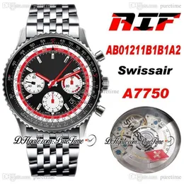 AIF B01 Chronograph 43 Swissair A7750 Automatic Mens Watch AB01211B1B1A2 Svart Vit Ring Stålarmband 2020 Bästa upplagan PtBL Puretime B2