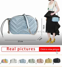 Commercio all'ingrosso di alta qualità Marmont Donna Argento Borse a tracolla a catena Crossbody Soho Bag Disco Messenger Bag Borsa Portafoglio Borse di colore puro 7 colori 21CM