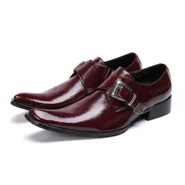 Luxury Italian Genuine Leather Men Glossy Oxford Shoes Buckle Square toe Men's Dress Shoes office party fashion shoes