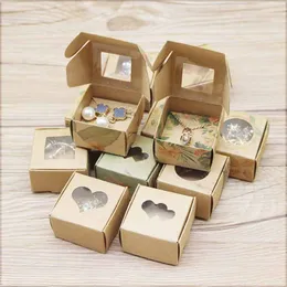 PVC Window Gift Packaging Box 4*4*2.5cm White/Kraft Jewelry Ring Box Candy Crafts Handmade Soap Packaging Gift Boxes