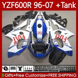Bodys + Tank для Yamaha YZF600R Thundercat YZF 600R 600 R 96-07 Boodwork 86NO.60 YZF-600R 96 97 98 99 00 01 02 07 Белый синий BLK YZF600-R 1996 2003 2004 2005 2005 2007 2007