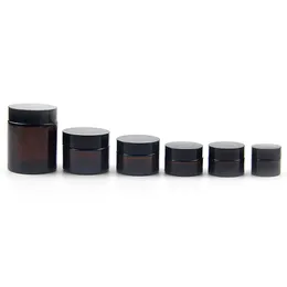 DHgate 5g 10g 15g 20g 30g 50g 60g 100g Amber Glass Body Butter Container Face Cream Jars with Plastic Black Lid Brown Wide Mouth Glass Lotion Jar Wholesale