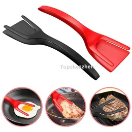 2 Colors Cooking Utensils 2 in 1 Multifunctional Egg Spatula Pancake Non-Stick Food Clip Tongs Fried Eggs Turner Pancake Pizza Barbecue Omelet Kitchen