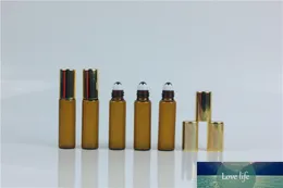 DHL Gratis 300pC / Parti 5ml 1 / 6oz Roll på Amber Fragrance Glasflaskor Essentiell Oljestål Roller Ball Aromaterapi Flaska