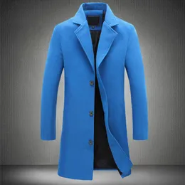 Höst Blue Mens Overcoat Vinter Lång Trench Coat Men Slim Fit Oversized Casual Woolen Coat Långärmad Ytterkläder 5XL 4XL