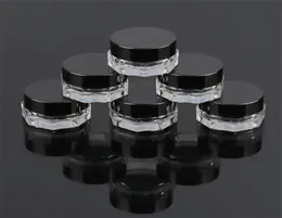 Kosmetiska behållare Provburkar med svarta lock Plastmakeup Provbehållare BPA Free Pot Jars 3G Gram