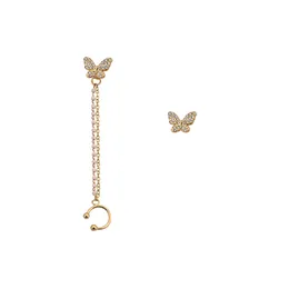 New Fashion Asymmetry Crystal Butterfly Ear Clips for Women Girls Vintage Cute No Piercing Fake Cartilage Ear Jewelry