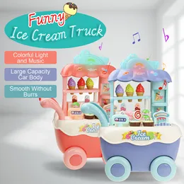 面白いスーパーマーケットのショッピングプレスプレイのキッチンのおもちゃの女の子の子供たちのための教育玩具アイスクリームカートLJ201007