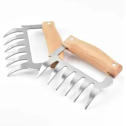 Kitchen Tools Stainless Steel Claw Wooden Handle Meat Divided Tearing Flesh Multifunction Meats Shred Pork Clamp BBQ Tool