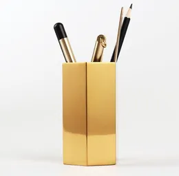 Pencil Cases Metal Pencil Cup Nordic style Hexagon brass gold stainless steel vase Gold pen holder