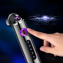 Nowa wiatroszczelna Mini USB Dual Arc Lżejszy Plasma Bez bezpłomnych Long Strip Electric Cigar Rury zapalniczki z LED Zasilanie Dropshipping