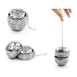 Stainless Steel Egg Shaped Tea Balls Tea Infuser Mesh Filter Strainer Locking Loose Tea Leaf Spice Ball with Rope Chain Hook DBC BH4461