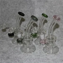 Färgglada Tjock Mini Dab Righoka Glas Bongs Vattenrör 14mm Joint Oil Rigs Small Bong med 4mm Quartz Banger