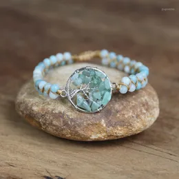 Amazonite Stone Tree of Life Armband Yoga Energy Chakra String Pärlor Flätad Charm Armband Kvinnor Män Handgjorda Smycken1